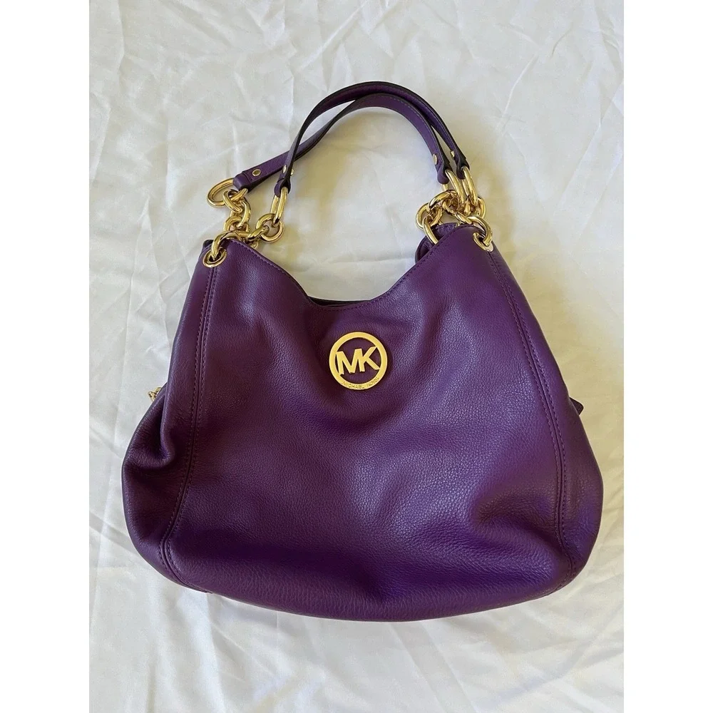 Michael Kors Fulton Hobo Shoulder Bag In Purple Pebbled Leather New w/o Tags